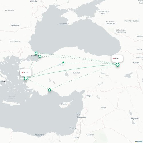 Mapa de vuelo directo Esmirna - Erzurum