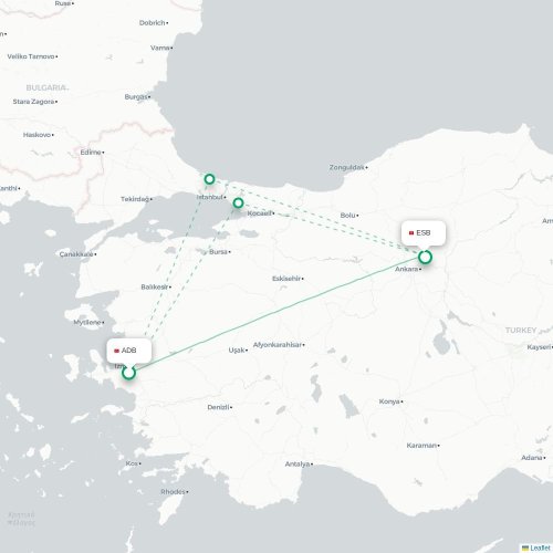 Mapa de vuelo directo Esmirna - Angora