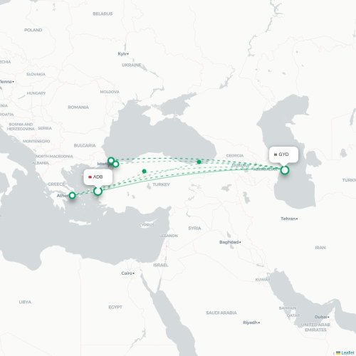 Mapa de vuelo directo Esmirna - Bakú