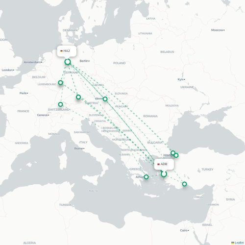 Mapa de vuelo directo Esmirna - Hannover