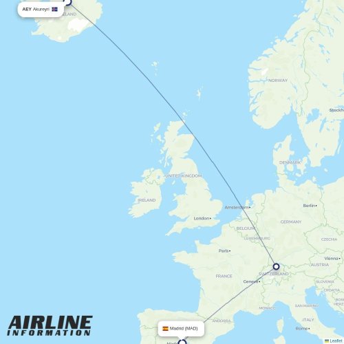 Mapa de vuelo directo Esmirna - Madrid