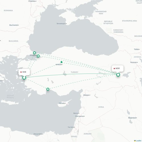 Mapa de vuelo directo Esmirna - Muş