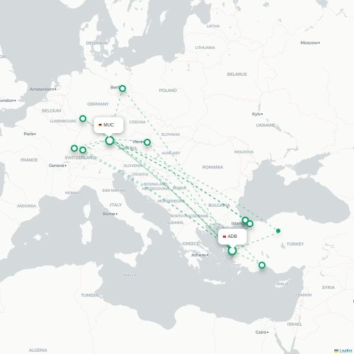 Mapa de vuelo directo Esmirna - Múnich