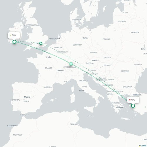 Mapa lotu bezpośredniego Izmir – Cork