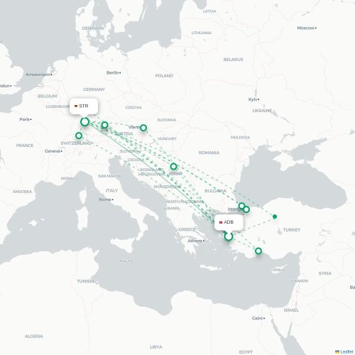 Mapa de vuelo directo Esmirna - Stuttgart