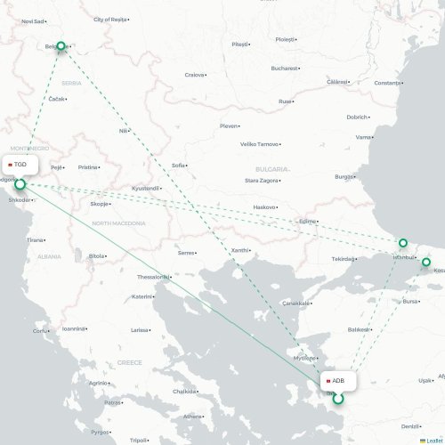 Mapa lotu bezpośredniego Izmir – Podgorica