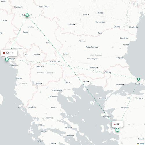 Mapa lotu bezpośredniego Izmir – Tivat