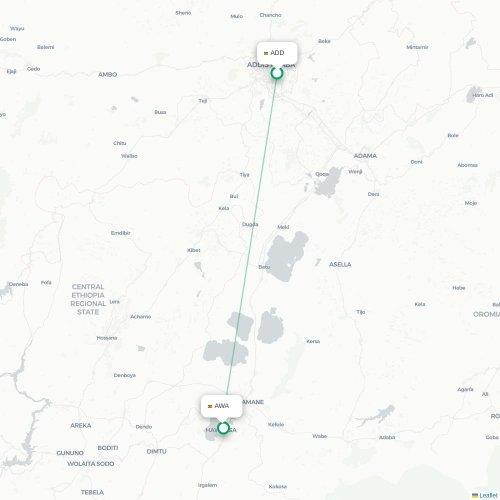Addis Abeba - Awassa carte du vol direct