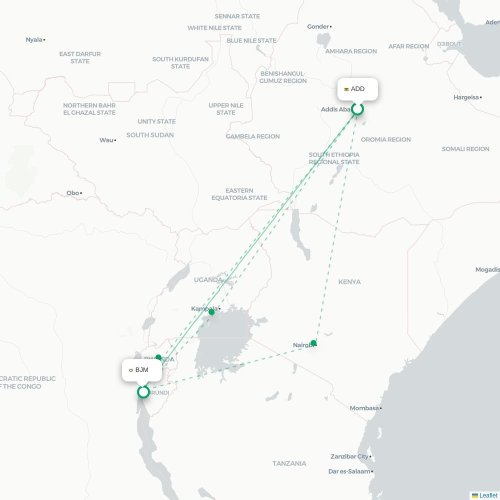 Addis Abeba - Bujumbura carte du vol direct