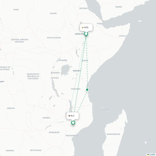 Addis Abeba - Blantyre carte du vol direct