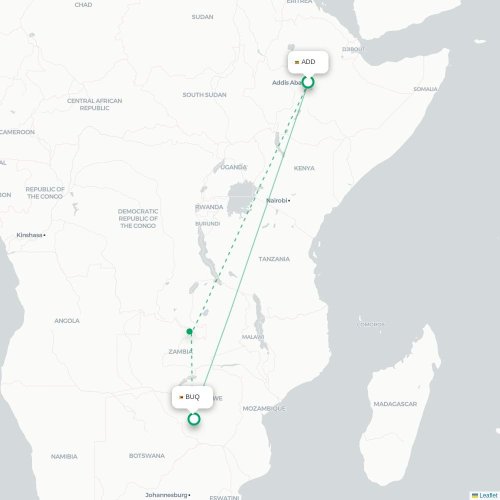 Addis Abeba - Bulawayo kaart van rechtstreekse vlucht