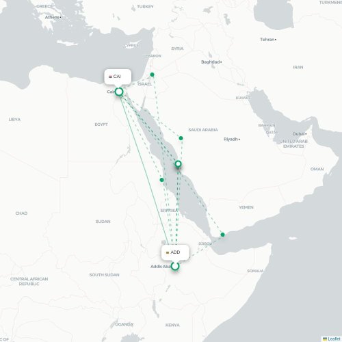 Addis Abeba - Le Caire carte du vol direct