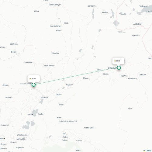 Addis Abeba - Dire Dawa carte du vol direct