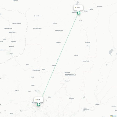Addis Abeba - Dessie carte du vol direct