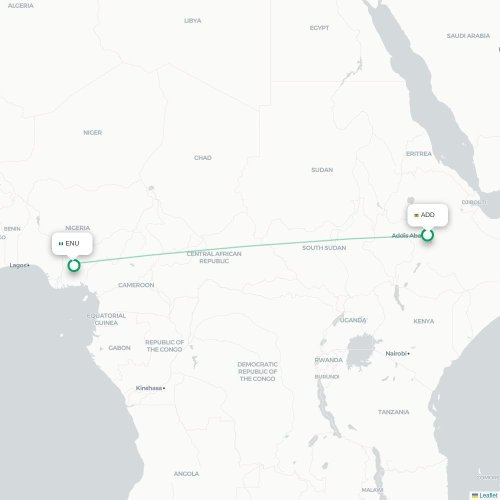 Addis Ababa - Enugu kort over direkte fly