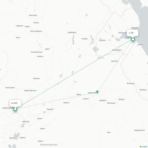 Addis Abeba - Djibouti carte du vol direct