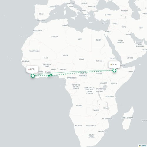 Addis Ababa - Monrovia karta över direktflyg