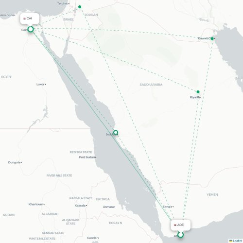 Aden - Kairo karta över direktflyg