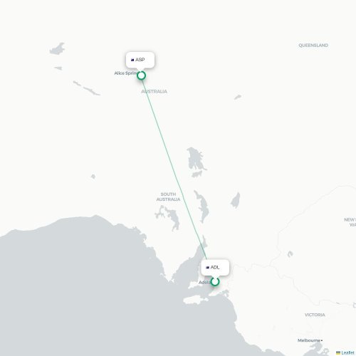 Mapa lotu bezpośredniego Adelajda Południowa – Alice Springs