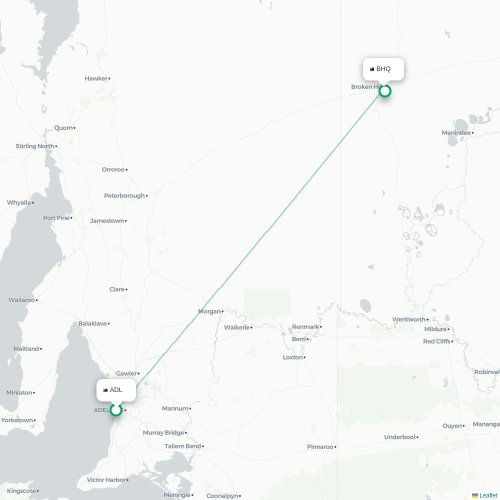 Mapa lotu bezpośredniego Adelajda Południowa – Broken Hill