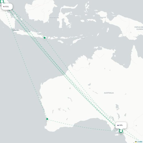 Adelaide - Kuala Lumpur kaart van rechtstreekse vlucht