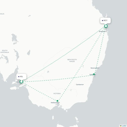 Mapa lotu bezpośredniego Adelajda Południowa – Maroochydore
