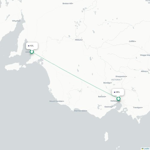 Mapa lotu bezpośredniego Adelajda Południowa – Melbourne