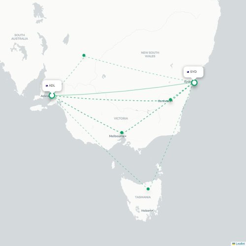 Mapa lotu bezpośredniego Adelajda Południowa – Sydney