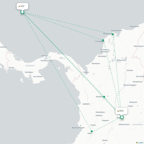 Mapa de vuelo directo San Andrés - Bogotá