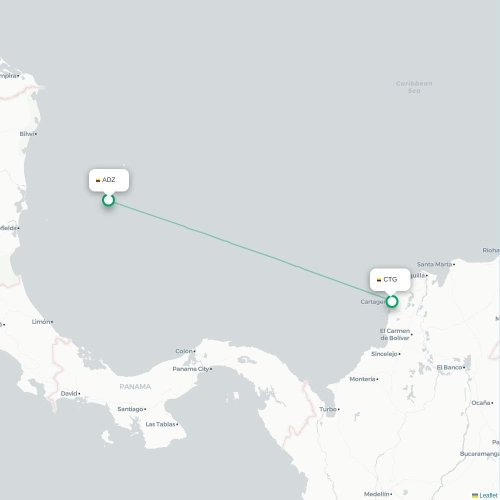Mapa de vuelo directo San Andrés - Cartagena de Indias