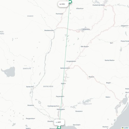 Mapa lotu bezpośredniego Buenos Aires – Asunción