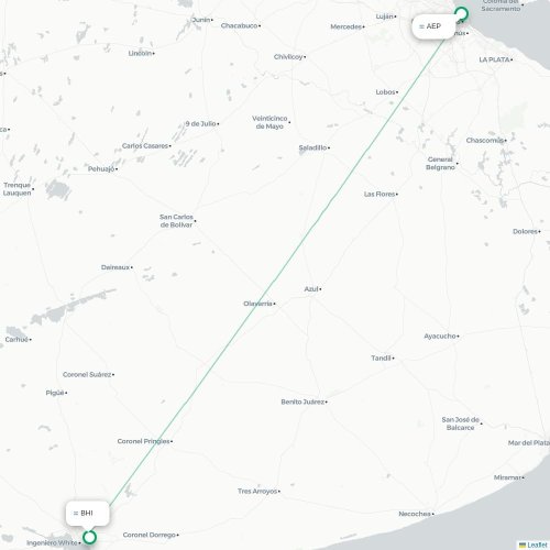 Mapa lotu bezpośredniego Buenos Aires – Bahía Blanca