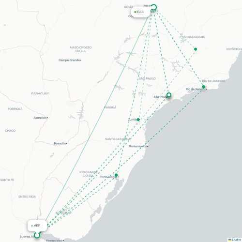 Mapa lotu bezpośredniego Buenos Aires – Brasília