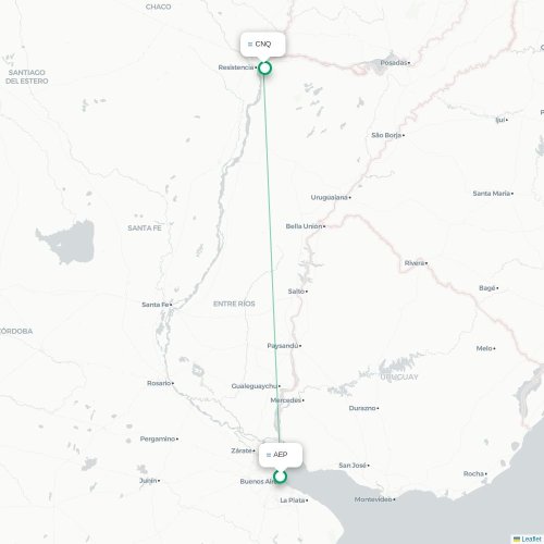 Mapa lotu bezpośredniego Buenos Aires – Corrientes