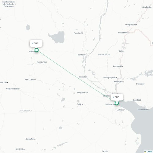 Mapa lotu bezpośredniego Buenos Aires – Kordoba