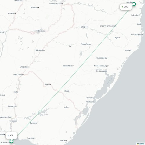 Mapa lotu bezpośredniego Buenos Aires – Kurytyba