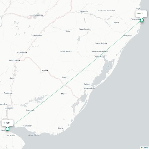 Mapa lotu bezpośredniego Buenos Aires – Florianópolis