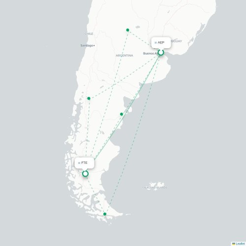 Mapa lotu bezpośredniego Buenos Aires – El Calafate