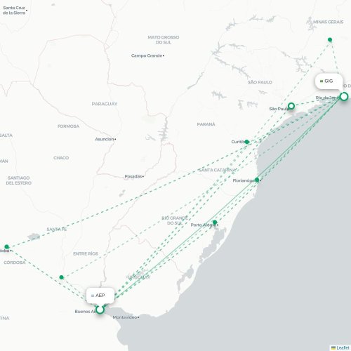 Mapa lotu bezpośredniego Buenos Aires – Rio de Janeiro