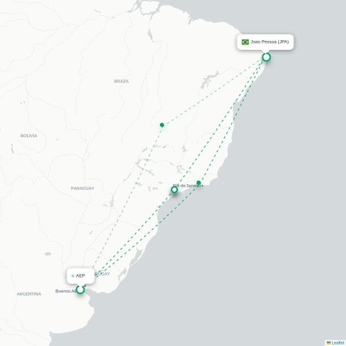 Mapa lotu bezpośredniego Buenos Aires – João Pessoa