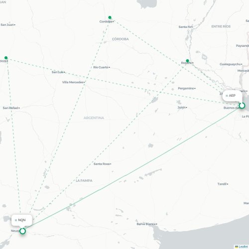 Mapa lotu bezpośredniego Buenos Aires – Neuquén