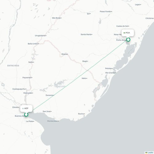 Mapa lotu bezpośredniego Buenos Aires – Porto Alegre