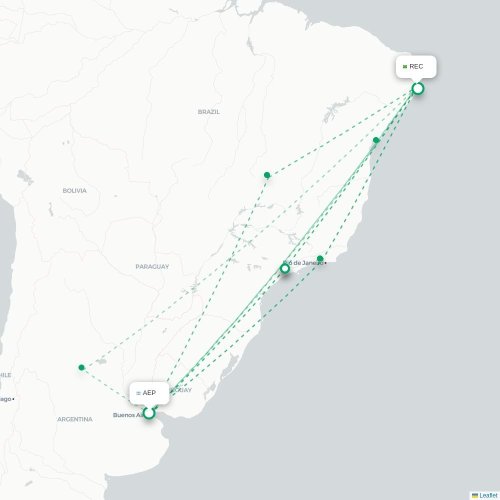 Mapa lotu bezpośredniego Buenos Aires – Recife