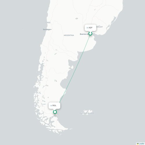 Mapa lotu bezpośredniego Buenos Aires – Río Gallegos