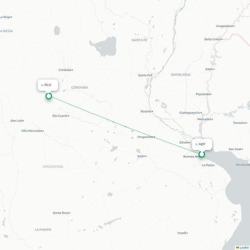 Mapa lotu bezpośredniego Buenos Aires – Villa de Merlo