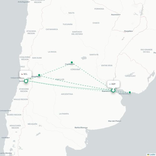 Mapa lotu bezpośredniego Buenos Aires – Santiago de Chile