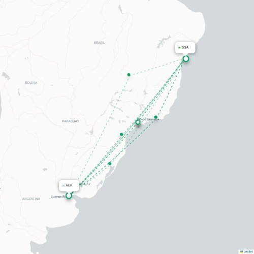 Mapa lotu bezpośredniego Buenos Aires – Salvador