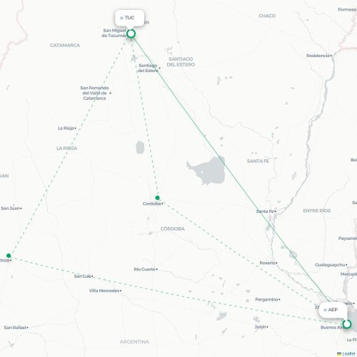 Mapa lotu bezpośredniego Buenos Aires – San Miguel de Tucumán