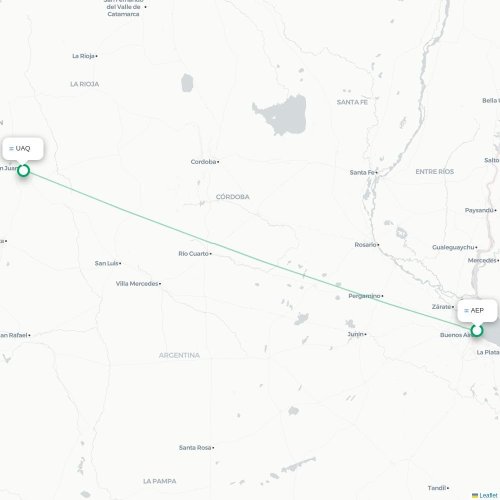 Mapa lotu bezpośredniego Buenos Aires – San Juan