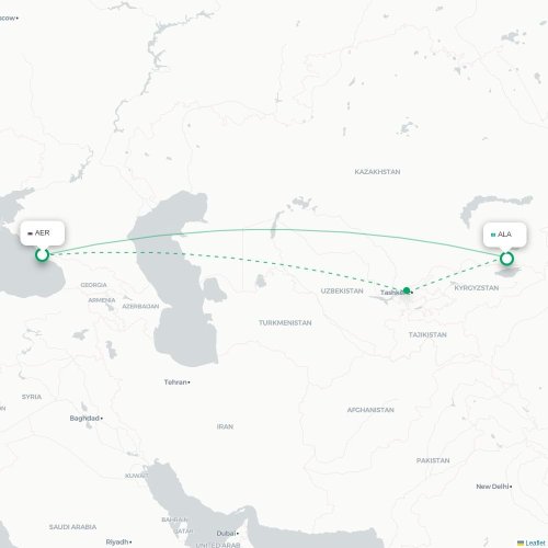 Mapa de vuelo directo Sochi - Almatý